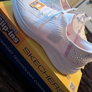 Skechers Women's White Rhinestone Slip-On Sneakers✨️